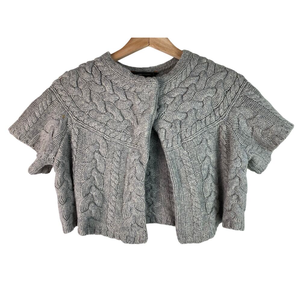 BCBGMaxazria‎ Women's XS Gray Cable Knit 100% Wool Shrug Sweater *